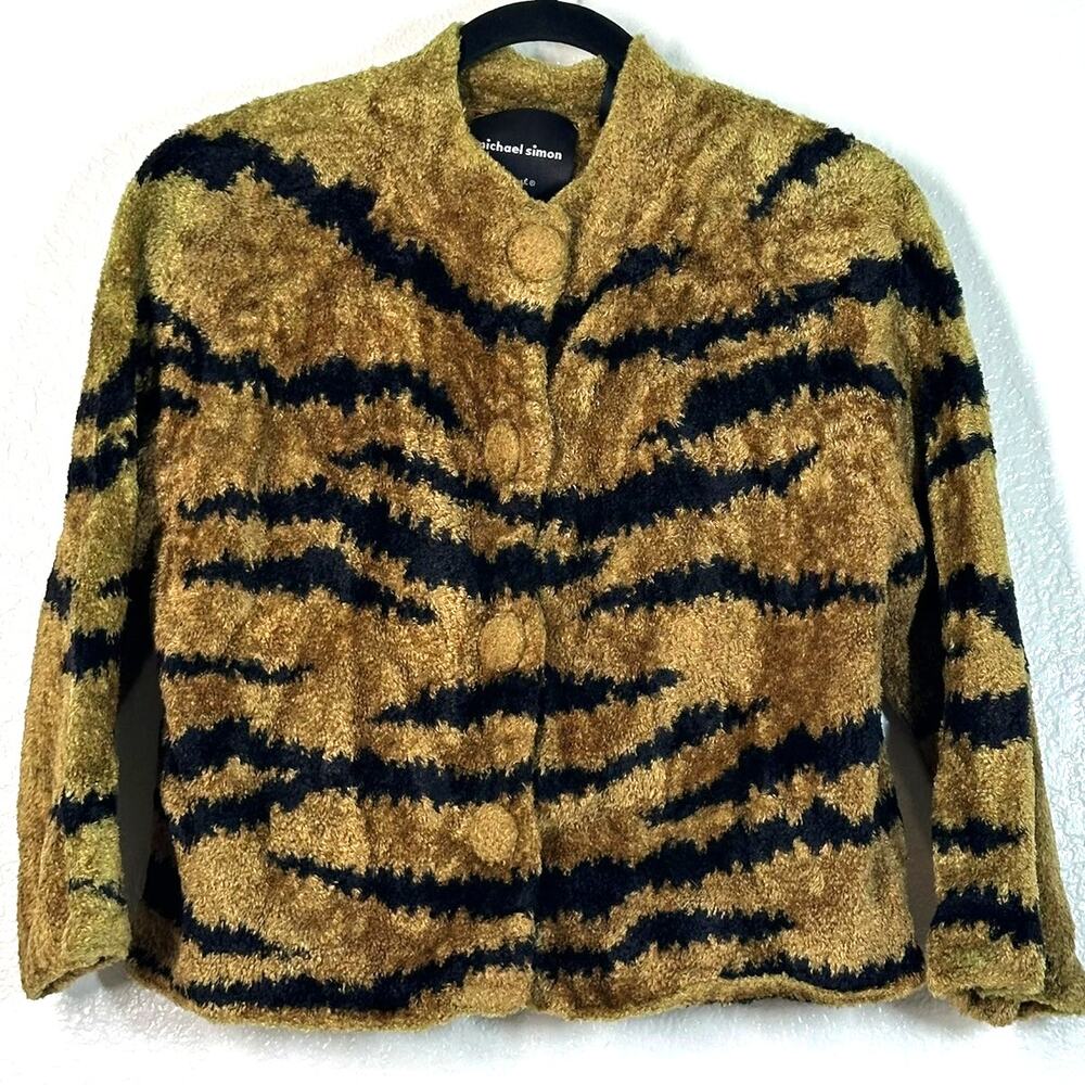 L cardigan Zebra print Mob Wife Maximalist 90s Vintage Sweater fuzzy cropped